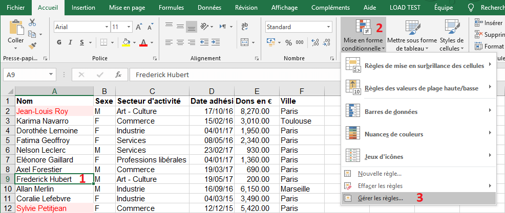 Exemple Gestion de règles de mise en forme
