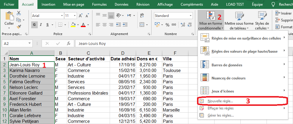 Exemple Nouvelle règle de mise en forme