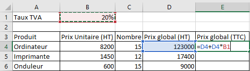 Exemple r&eacute;f&eacute;rence de cellule absolue