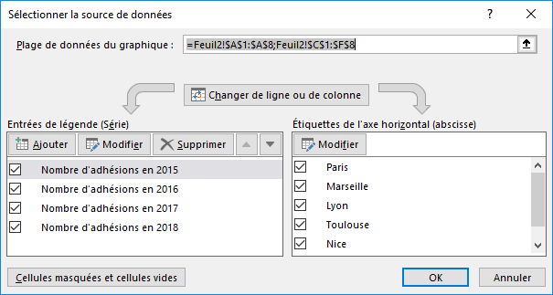 Boite de dialogue Sélectionner la source de données