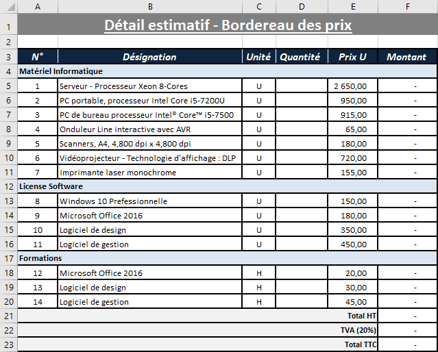 Exemple Travail avec les feuilles de calcul
