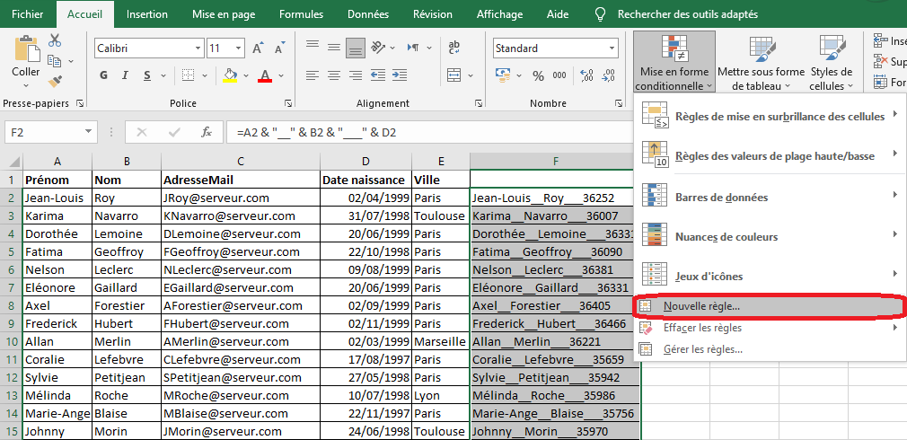 Excel 2016 Mise en forme conditionnelle Nouvelle règle