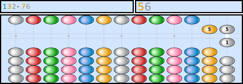 Soroban repr&eacute;sentant le nombre 132-76