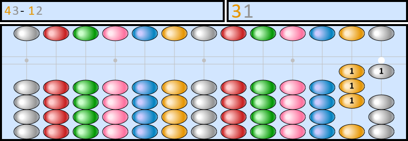 Soroban repr&eacute;sentant le nombre 43-12