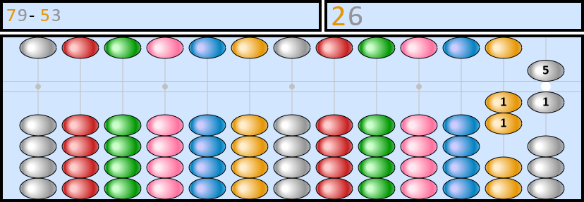 Soroban repr&eacute;sentant le nombre 79-53