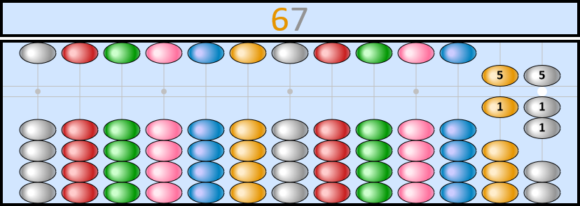Soroban representing the number 67